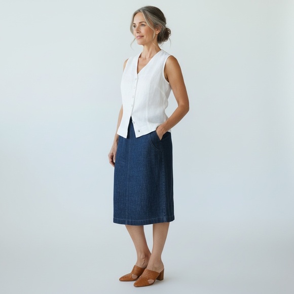 Yest Dresses & Skirts - Yest UK Linen Pocket Skirt w/Stretch Panels